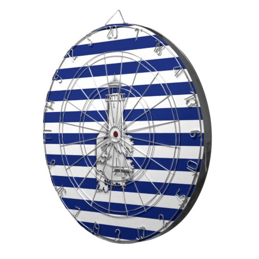 Chrome like Lighthouse on Nautical Stripes Dartbord (Voorkant Rechts)