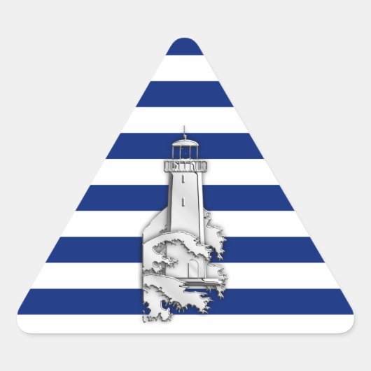 Chrome like Lighthouse on Nautical Stripes Driehoek Sticker (Voorkant)