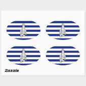 Chrome like Lighthouse on Nautical Stripes Ovale Sticker (Vel)