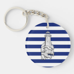 Chrome like Lighthouse on Nautical Stripes Sleutelhanger