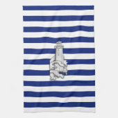Chrome like Lighthouse on Nautical Stripes Theedoek (Verticaal)