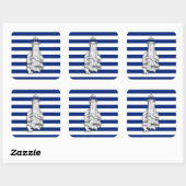 Chrome like Lighthouse on Nautical Stripes Vierkante Sticker (Vel)