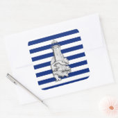 Chrome like Lighthouse on Nautical Stripes Vierkante Sticker (Envelop)