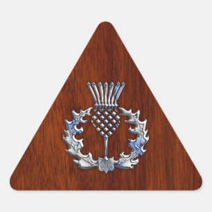 Chrome like Mahogany Wood Grain Scottish Thistle Driehoek Sticker