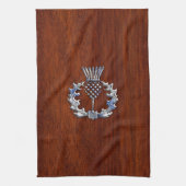 Chrome like Mahogany Wood Grain Scottish Thistle Theedoek (Verticaal)