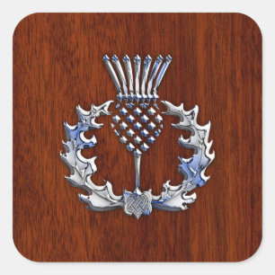 Chrome like Mahogany Wood Grain Scottish Thistle Vierkante Sticker