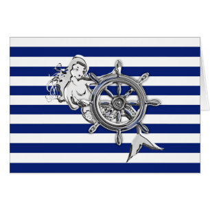 Chrome like Mermaid on Nautical Stripes