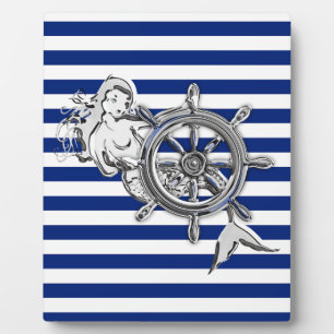 Chrome like Mermaid on Nautical Stripes Fotoplaat
