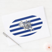 Chrome like Mermaid on Nautical Stripes Ovale Sticker (Envelop)