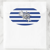 Chrome like Mermaid on Nautical Stripes Ovale Sticker (Tas)