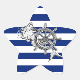 Chrome like Mermaid on Nautical Stripes Ster Sticker
