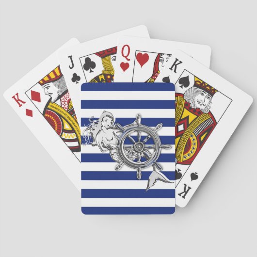 Chrome like Mermaid on Navy Stripes Speelkaarten (Achterkant)