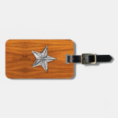 Chrome like Nautical Star op Teak Veneer Bagagelabel (Voorkant horizontaal)