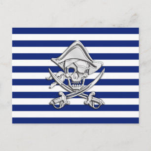 Chrome like pirate on Nautical Stripes Briefkaart