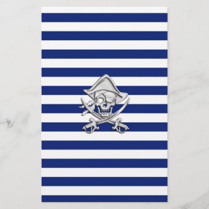 Chrome Like Pirate on Navy Stripes Briefpapier