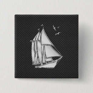 Chrome like Regatta Sailboot on Carbon Fiber decor Vierkante Button 5,1 Cm
