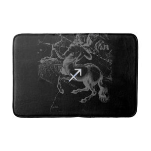Chrome like Sagittarius Sign on Black Hevelius Badmat