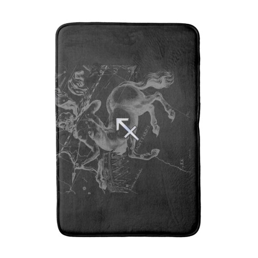 Chrome like Sagittarius Sign on Black Hevelius Badmat (Voorkant Verticaal)