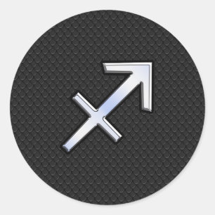 Chrome like Sagittarius Zodiac Sign on Black Ronde Sticker