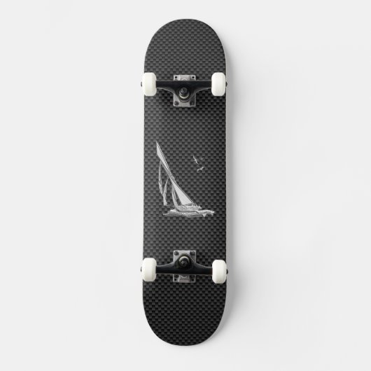 Chrome like Sailboot on Carbon Fibre Skateboard (Voorkant)