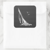 Chrome like Sailboot on Carbon Fibre Vierkante Sticker (Tas)