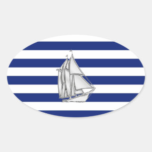 Chrome like Sailboot on Nautical Stripes Ovale Sticker