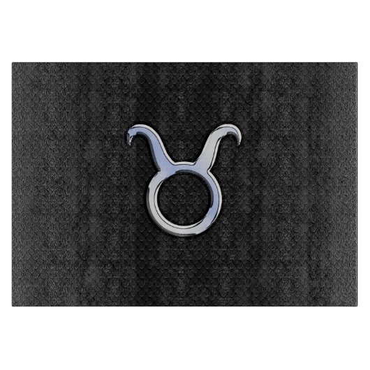 Chrome like Taurus Zodiac Sign on Black Snake Skin Snijplank (Voorkant)
