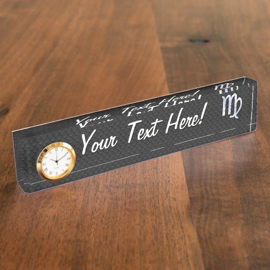 Chrome like Virgo Zodiab Sign on Black slang skin Naambordje (Zijkant)