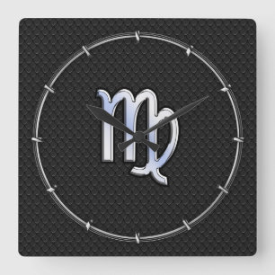 Chrome like Virgo Zodiab Sign on Black slang skin Vierkante Klok