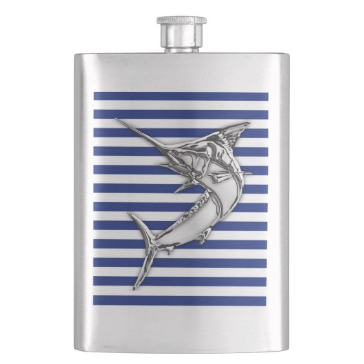 Chrome Marlin on Navy Stripes Print Heupfles (Voorkant)