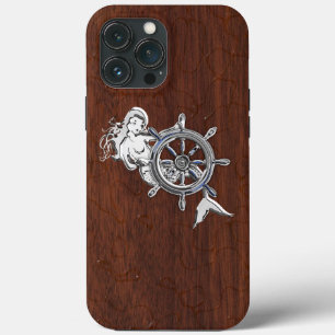 Chrome Mermaid on Natte Mahogany Print iPhone 13 Pro Max Hoesje