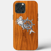 Chrome Mermaid op Teak Veneer Print Case-Mate iPhone Case (Achterkant)