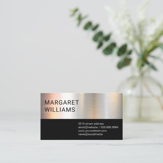 Chrome Metallic Zwarte Kleurblok Visitekaartje (Staand voorkant)