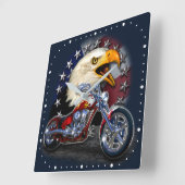 Chrome Motorcycle Chopper Patriotic Eagle USA Flag Vierkante Klok (Hoek)