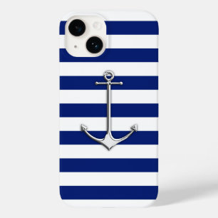 Chrome Nautical Anchor Print op marinestapels Case-Mate iPhone 14 Hoesje
