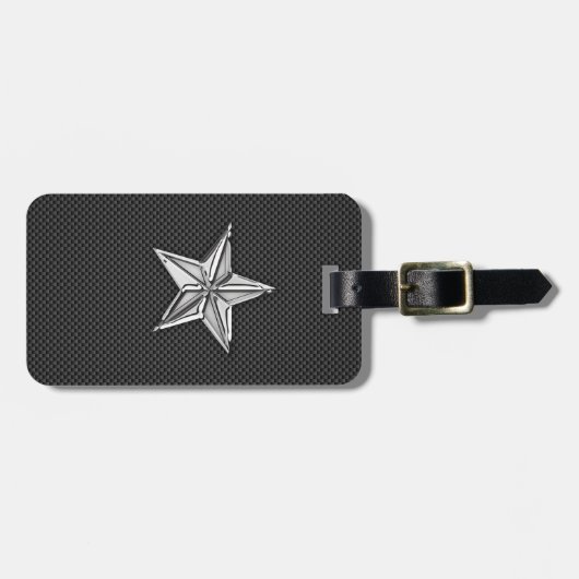 Chrome Nautical Star op koolstofvezel Bagagelabel (Voorkant horizontaal)