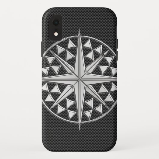 Chrome Nautical Star op koolstofvezel Case-Mate iPhone Case (Achterkant)