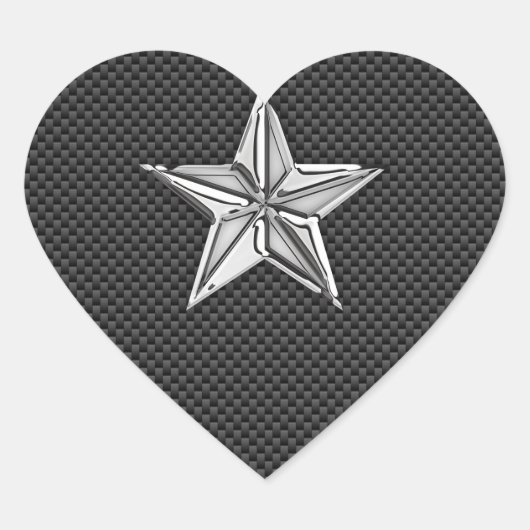 Chrome Nautical Star op koolstofvezel Hart Sticker (Voorkant)