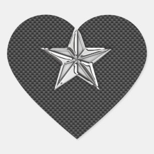Chrome Nautical Star op koolstofvezel Hart Sticker