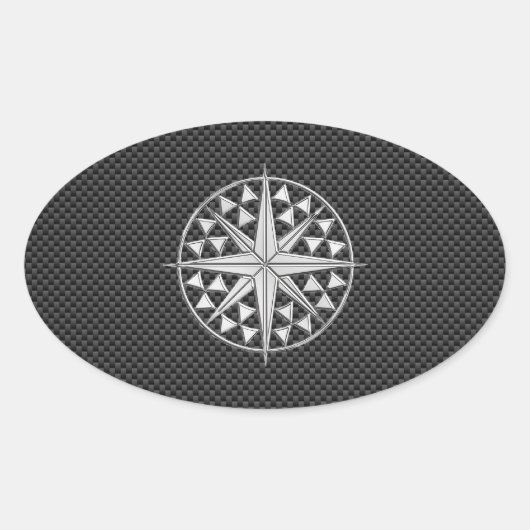 Chrome Nautical Star op koolstofvezel Ovale Sticker (Voorkant)
