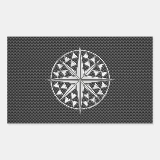 Chrome Nautical Star op koolstofvezel Rechthoekige Sticker (Voorkant)