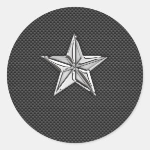Chrome Nautical Star op koolstofvezel Ronde Sticker