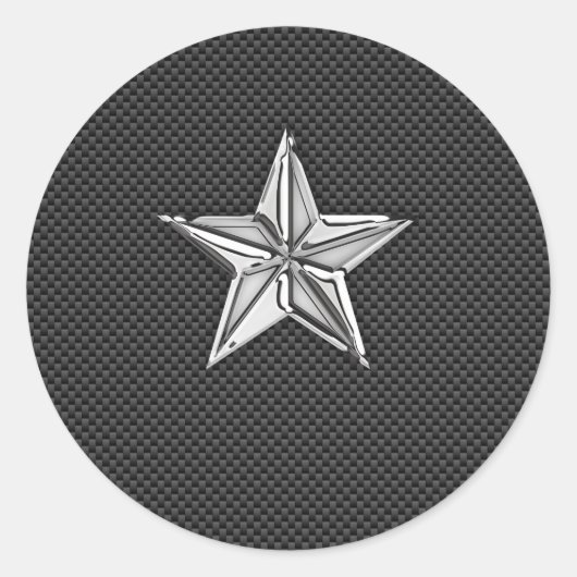 Chrome Nautical Star op koolstofvezel Ronde Sticker (Voorkant)