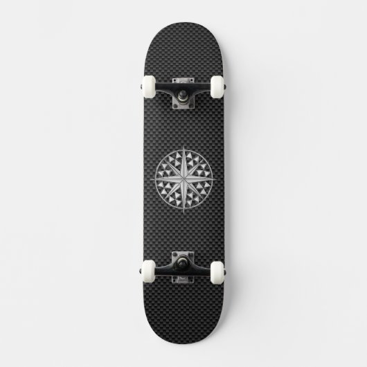Chrome Nautical Star op koolstofvezel Skateboard (Voorkant)
