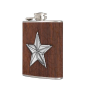 Chrome Nautical Star op natte mahogany Print Heupfles (Links)