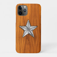Chrome Nautical Star op Teak Veneer Print