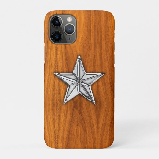 Chrome Nautical Star op Teak Veneer Print Case-Mate iPhone Case (Achterkant)