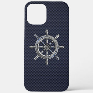 Chrome Nautical Wheel op koolstofvezel afdrukken iPhone 12 Pro Max Hoesje