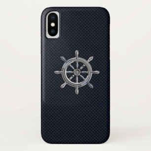 Chrome Nautical Wheel op koolstofvezel afdrukken iPhone X Hoesje