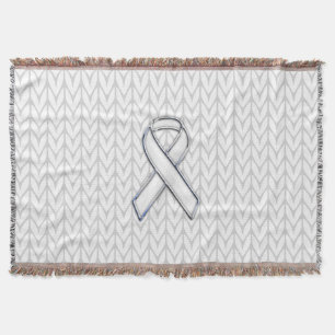 Chrome on White Chevrons Ribbon Awareness Print Deken